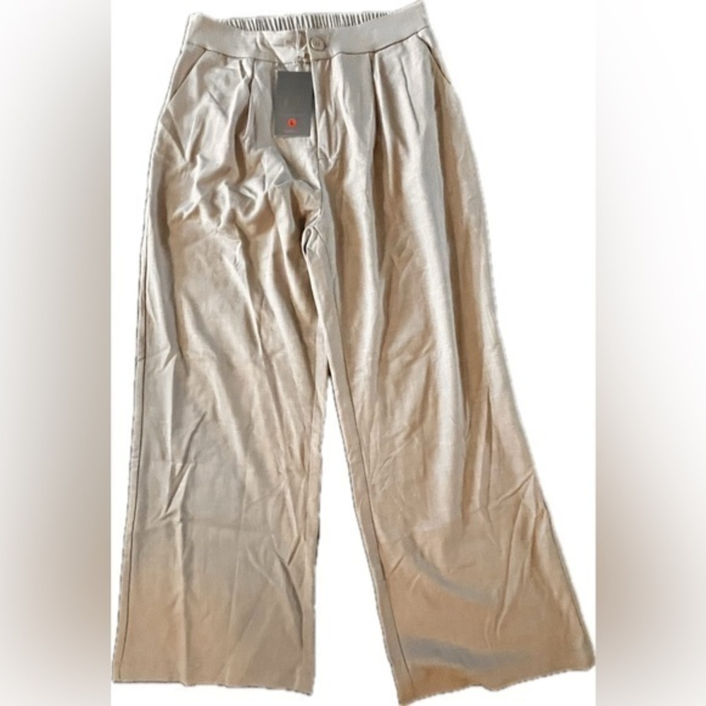 Funyyzo Wide Leg Tan Beige Pants Workwear Flowy Trousers Large Work Elastic Pant